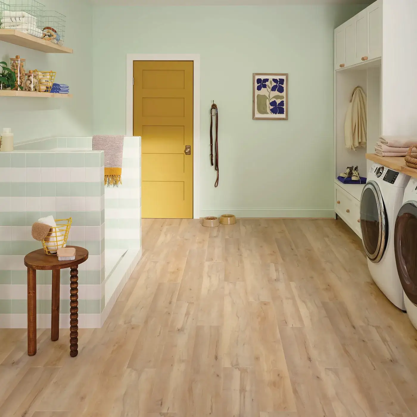 Laundry room with luxury vinyl flooring
