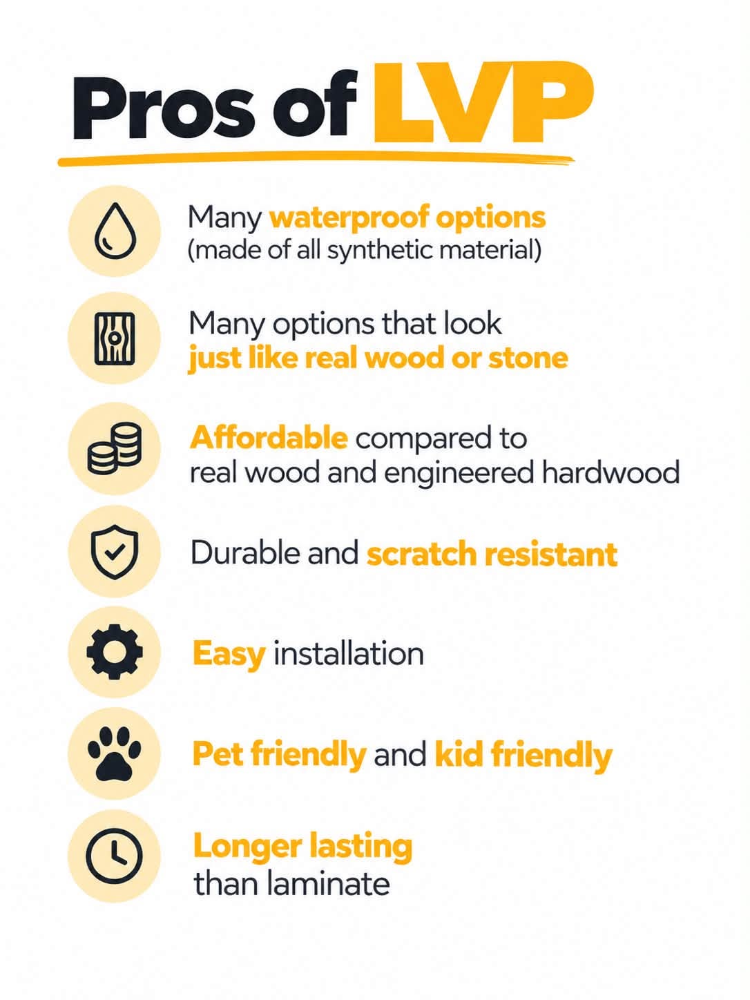 An infographic displays the benefits of luxury vinyl plank flooring.